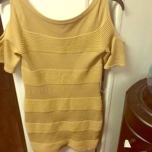 Mustard Yellow stretchy dress with open shoulders